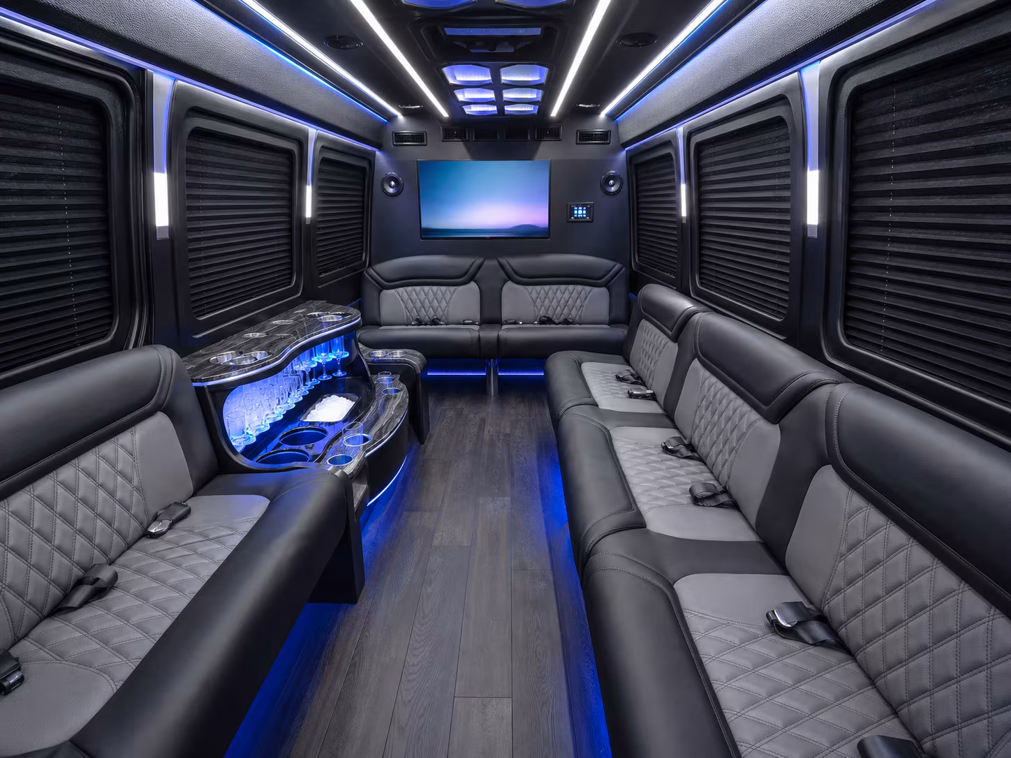 brick 28 passenger party bus interior